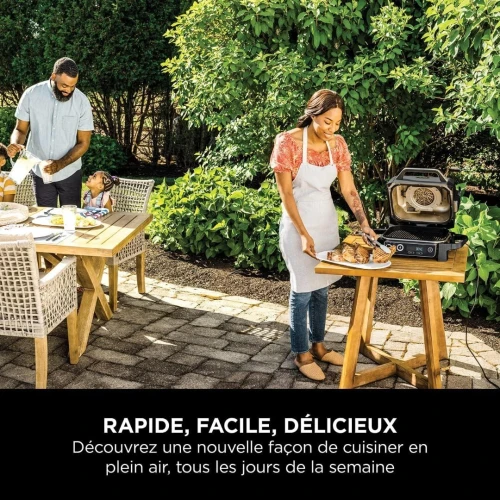 barbecue électrique ninja Woodfire, grill, fumoir & air fryer, barbecue extérieur 7 en 1, OG701EU