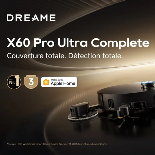 Aspirateur robot Laveur Dreame X60 Pro Ultra Complete - 42 000 Pa - extension jusqu'à 18 cm- 3h autonomie