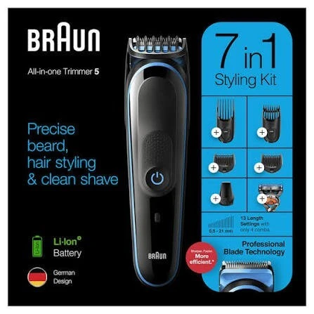 Tondeuse barbe et cheveux Braun MGK5245 Noir et Bleu 7en1 - 100 min autonomie