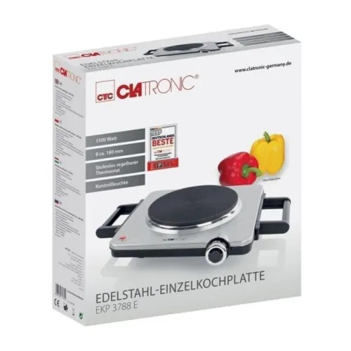 Clatronic Plaque de cuisson électrique en acier inoxydable EKP3788E - 1500w - 18cm diamètres