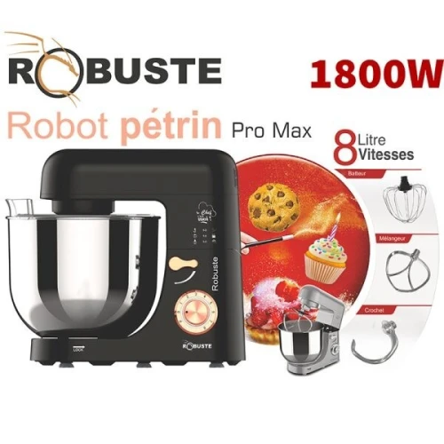 robust Pétrin 8 vitesses 8 Litres 3 KG 1800W - Pro max  GRIS / NOIR