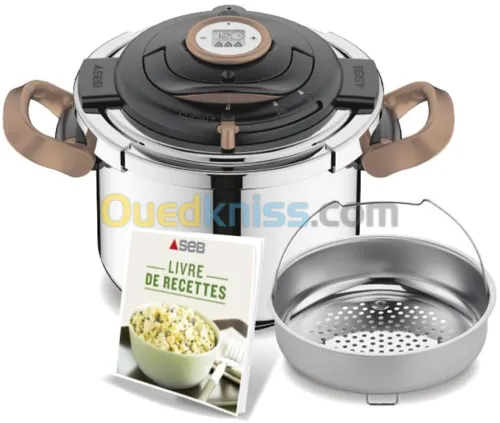 seb Cocotte minute Clipso+ Précision Cuivre 8L, Inox, Tous feux dont induction, Poignées rabattables