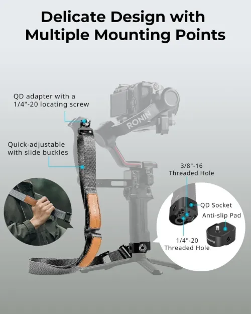 Smallrig Sling Handle Kit With Weight-Reducing Shoulder Strap For Dji Rs 4 Pro/Rs 4/ 3 3/ 2, Qd Quick Release Mount, Cold Shoe