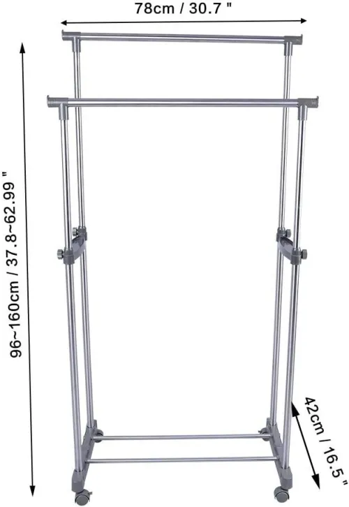 Penderie 2 Barre et porte-chaussures 2 en 1 en acier inoxydable