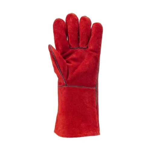 GANT SOUDEUR TOUT CROÛTE VACHETTE ROUGE DOUBLÉ MOLLETONNÉ MANCHETTE 15 CM