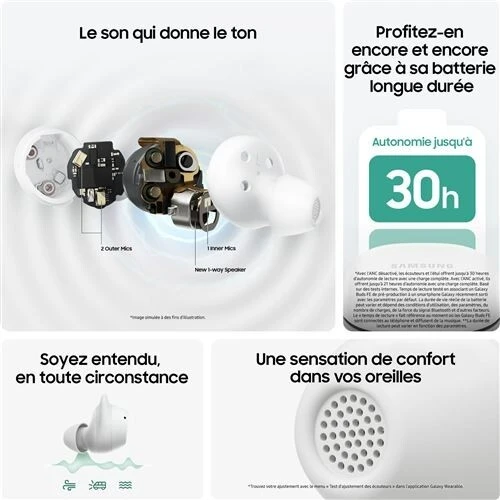 Ecouteurs sans fil Samsung Galaxy Buds FE True wireless à réduction de bruit active Graphite