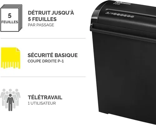 Fellowes Destructeur de Documents Powershred P-25S  11L, Sécurité P1, Noir