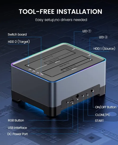 ORICO USB C RGB Stations d accueil pour Disque Dur , Clonage HDD SSD 3.5 2.5 Docking Station