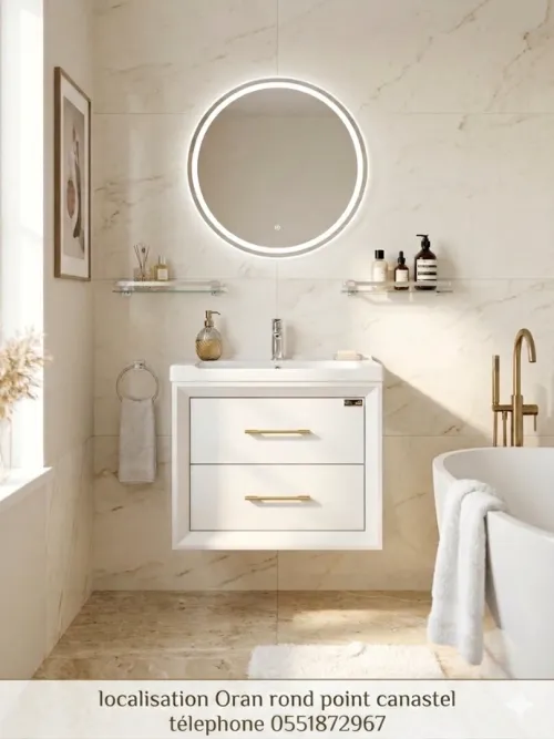 MEUBLE COMPLET EN PVC + VASQUE EN RESINE + MIROIR SANIMAX
