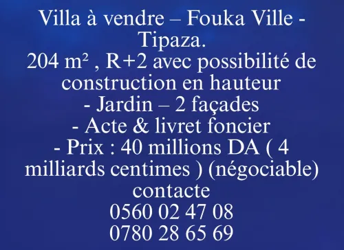 Vente Villa Tipaza Fouka