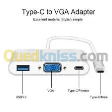 ADAPTATEUR TYPE-C TO VGA/USB 3.0/ USB-C 15CMADAPTATEUR TYPE-C TO VGA/USB 3.0/ USB-C 15CM