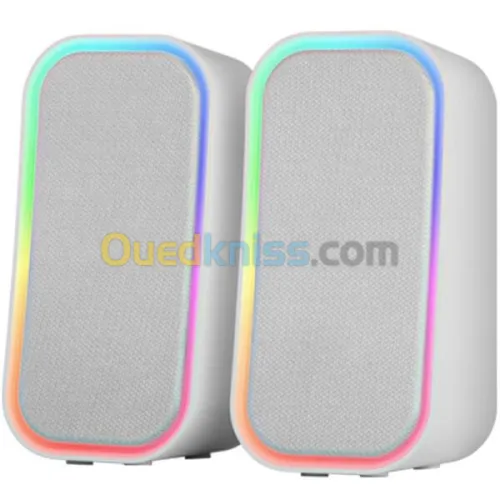 Mars Gaming MS-OM White Speaker System 20W Gaming Speakers, Dynamic RGB Lighting, Bluetooth 5.3 + AUX-IN, Volume Control Box, Custom DSP Chipset, Universal Compatibility