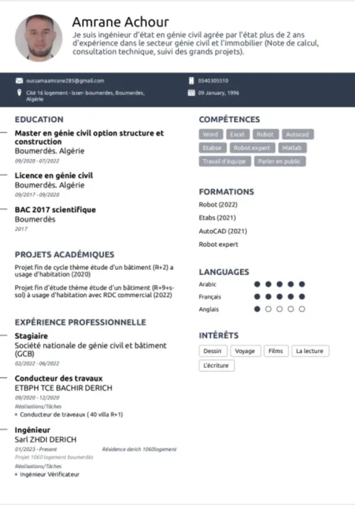 Ingénieur génie civil - chef chantier - suivi 