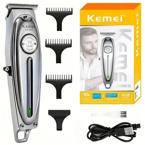 ماكينة حلاقة كيمي (Kemei KM-1949) الاحترافية - إصدار الذكرى الـ 70، هيكل معدني بالكامل وشحن USB
