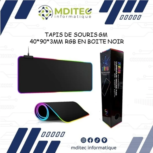 TAPIS DE SOURIS GAMING RGB NOIR ET COULEUR 40X90 BOITE