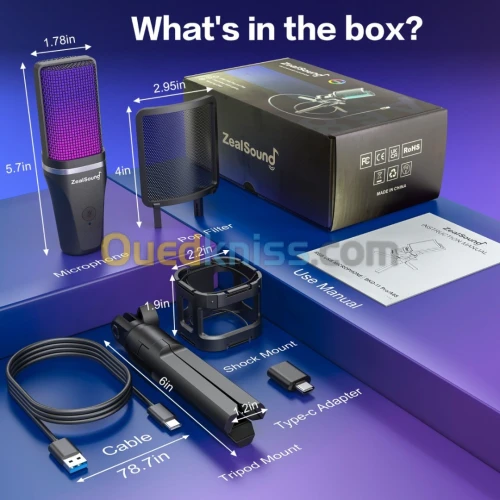 Microphone de jeu à condensateur  RGB USB