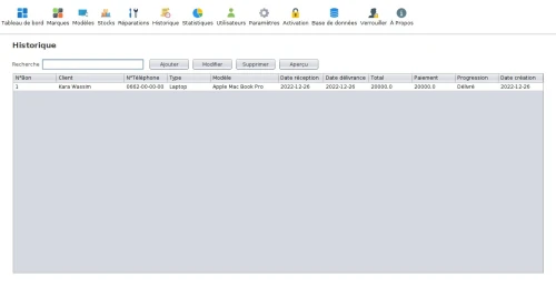 Logiciel de gestion de réparations - برنامج تسيير محل صيانة