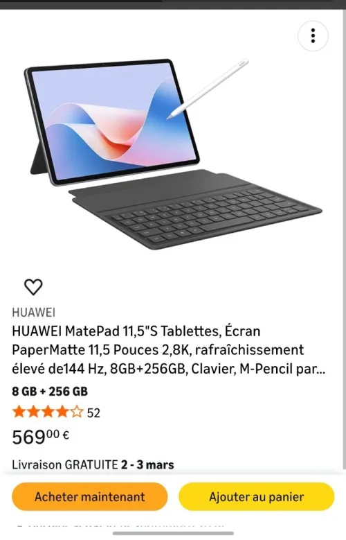 HUAWEI MatePad 11,5 S Tablettes, PaperMatte 144 Hz, 8GB+256GB, Clavier, M-Pencil
