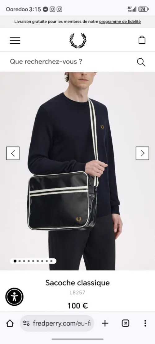 Sac bandoulière classique Fred Perry Homme