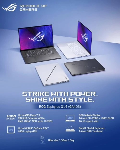 ASUS ROG ZEPHYRUS G14 GA403UI 2024/RYZEN 9-8945HS 5.5GHZ/RAM 32GB/1TB SSD/RTX 4060 8GB/14 3K OLED