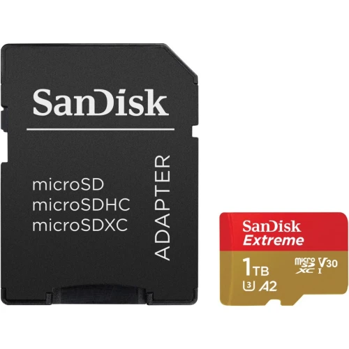 SANDISK EXTREME 1TB - CARTE MÉMOIRE MICRO SD - 190 MB/s - UHS-I / V30 - 4K / 8K - AVEC ADAPTATEUR SD