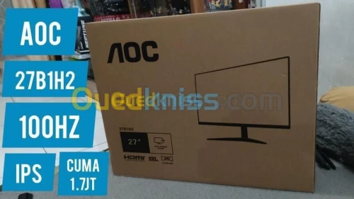 ECRAN AOC 27B1H2 ULTRA SLIM - 27 FHD - 100HZ - 1MS - IPS - LOW BLUE -FLIKER FREE - HDMI -VGA -NOIR 