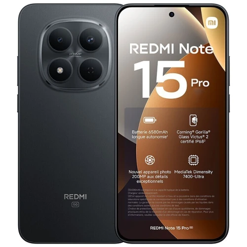 XIAOMI REDMI NOTE 15 PRO - 8GO RAM - 256GO - DUAL SIM - 6.8 AMOLED 120Hz - IP68 - NFC - 6500 MAH - BLACK 