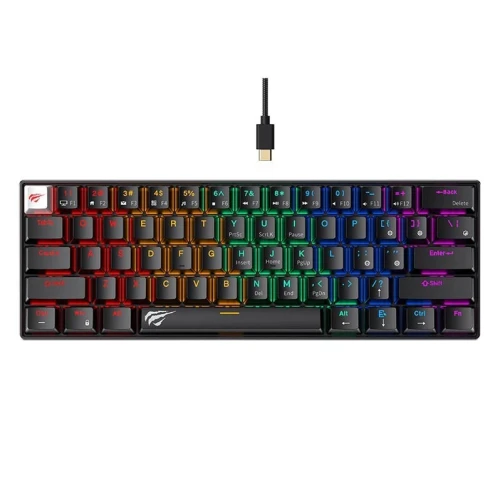 HAVIT KB903L BLACK - CLAVIER MÉCANIQUE GAMING - RGB BACKLIT - SWITCHES RED / WHITE - 61 TOUCHES - ULTRA COMPACT - BLACK