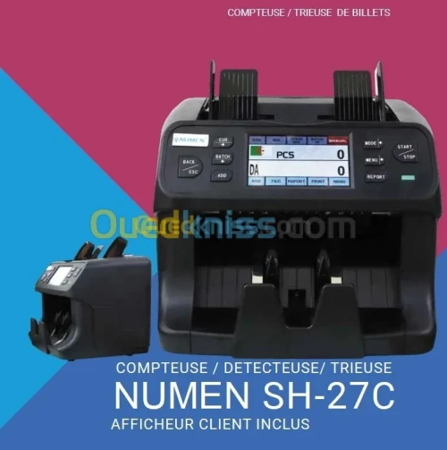 COMPTEUSE NUMEN SH-27C - COMPTEUSE MONOPOCHE - DÉTECTION DE FAUX BILLETS - ÉCRAN LCD - NOIR
