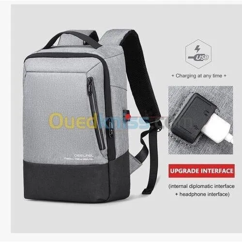 SAC A DOS DEELFEL FASHION TREND - AI0422 - 15.6 - USB - JACK 3.5 MM - GRIS & NOIR - ORIGINAL 