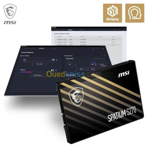 MSI SPATIUM S270 960GB - SSD SATA III 2.5 - 500 MBS - 3D NAND - 500 TBW - PORTABLE - BLACK