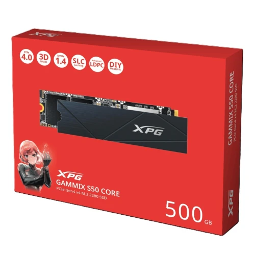 ADATA XPG GAMMIX S50 CORE 500GB - DISQUE DUR SSD NVME GEN 4 - PCIE GEN4 X4 M.2 2280 - BLACK