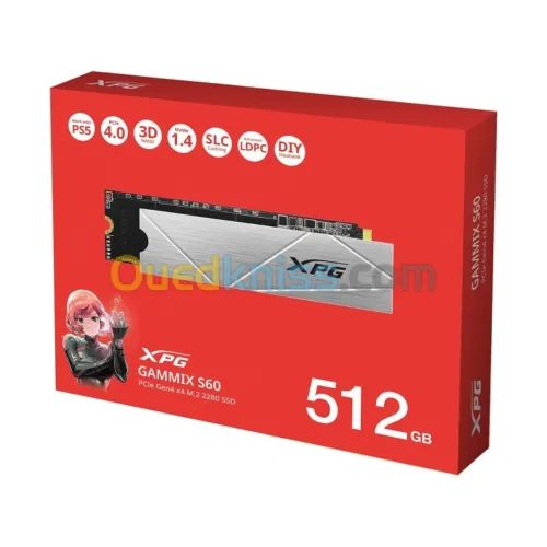 ADATA XPG GAMMIX S60 BLADE - 512GB - NVMe M.2 2280 - PCIe 4.0 x4 - 3D NAND - DRAM-less - HEATSINK