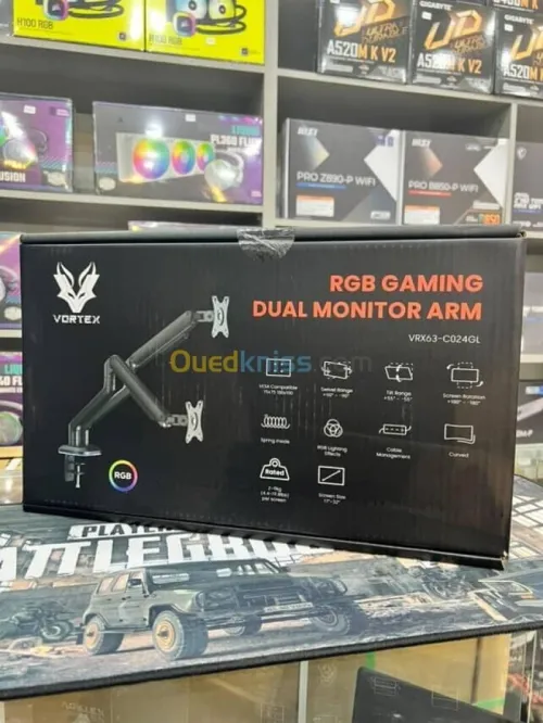 VORTEX VRX63-C024GL - SUPPORT DOUBLE ÉCRAN LED - 17 À 32 - RGB - VESA 75100 - FIXATION BUREAU