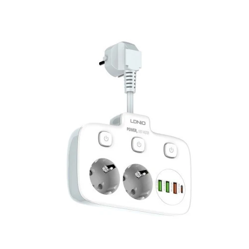 LDNIO SE2435 - MULTIPRISE 2 PRISES + 3 PORTS USB - 2500W - CHARGE RAPIDE - PROTECTION - COMPACT - WHITE