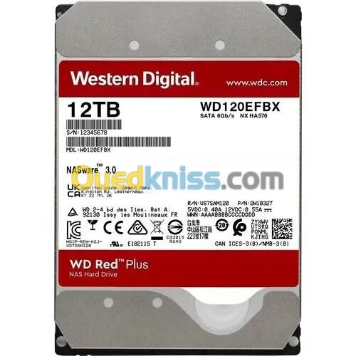 WD RED 12To NAS - 3.5 - SATA 6.0 GbS - Disque dur interne - 7200 RPM - WD121KFBX