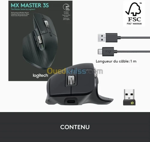 Logitech MX Master 3S - Souris sans fil - droitier - capteur optique 8000 dpi - 7 boutons