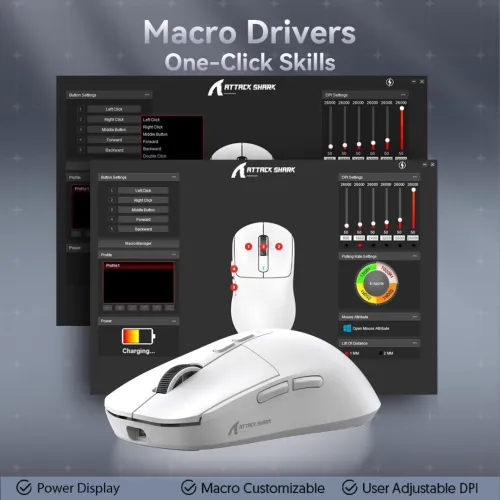ATTACK SHARK X6 - SOURIS FILAIRE & SANS FIL - BLUETOOTH - USB 2.4G - 7 BOUTONS - 26000 DPI - WHITE