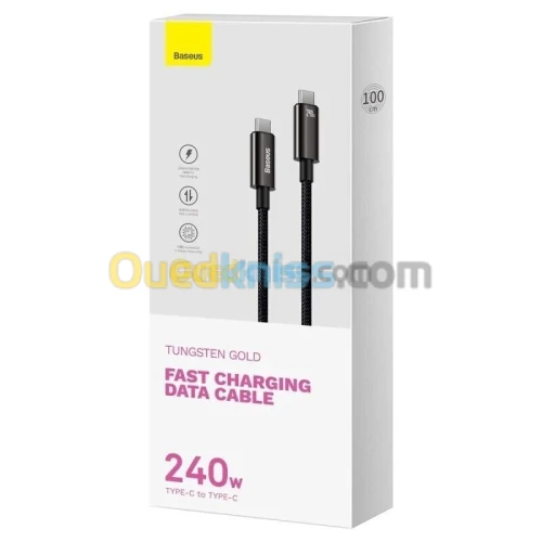 BASEUS TUNGSTEN GOLD - FAST CHARGING DATA CABLE 3M - TYPE-C TO TYPE-C - 240W - ALLIAGE - E-marker