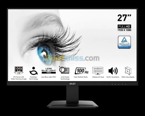 ÉCRAN MSI PRO MP273A- Monitor Gaming - 100 Hz - 27 Inch FULL HD -1920 x 1080 Pixels - 4 Ms - Silver