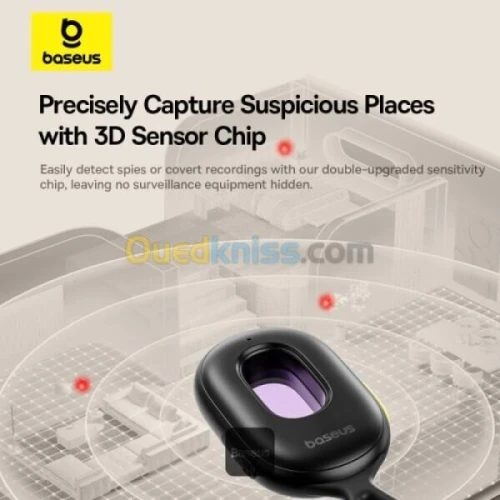 BASEUS HEYO CAMERA DETECTOR SERIE II - 3D SENSOR - LIGHTNING - ALARM MODE - ANTI-VOL -PORTABLE -NOIR