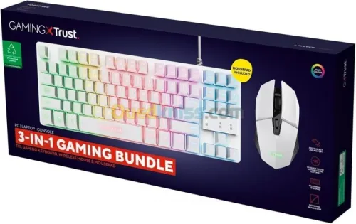 GAMING X TRUST - 3 EN 1 GAMING BUNDLE - CLAVIER QWERTY TKL - SOURIS - TAPIS - MULTIPLATFORM - WHITE 