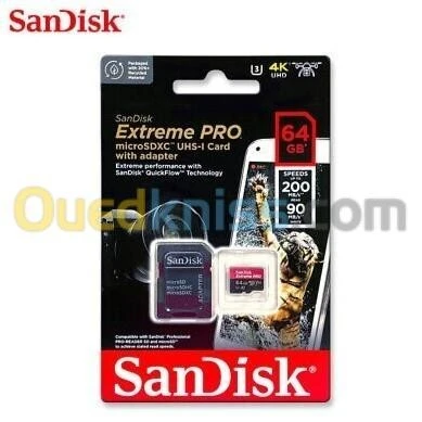 SANDISK EXTREME PRO 64GB - CARTE MÉMOIRE MSDXC UHS-I - JUSQU'À 200 MOS - UHD 4K - AVEC ADAPTER