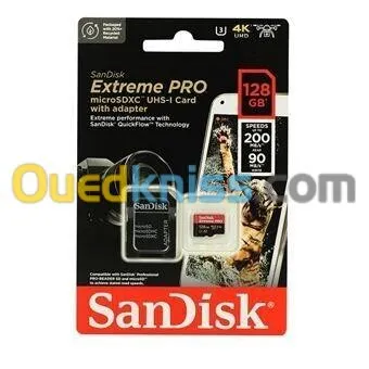 SANDISK EXTREME PRO 128GB - CARTE MÉMOIRE MSDXC UHS-I - JUSQU'À 200 MOS - UHD 4K - AVEC ADAPTER