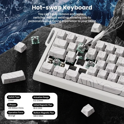 ATTACK SHARK X68 HE - CLAVIER GAMING 60% - MAGNETIC SWITCH - HALL EFFECT - RGB - USB - CONTOUR LINE - 8KHZ RAPID TRIGGER - 0.01MM - WHITE