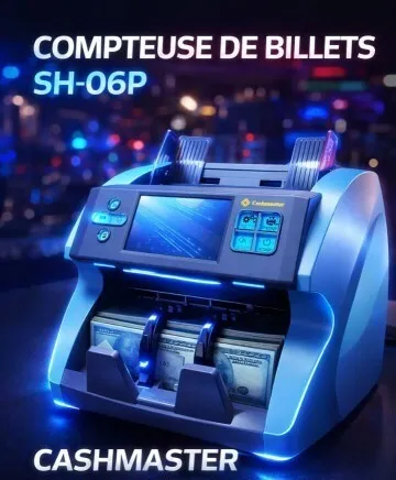 COMPTEUSE DE BILLETS - CASHMASTER SH-06P - TRIEUSE - DÉTECTUS FAUX BILLETS UV/MG/IR - 1200 BILLETS/MIN - LCD - BLACK