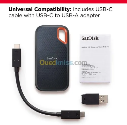 SANDISK EXTREME PORTABLE 2TO SSD - DISQUE DURE EXTERNE - TYPE-C USB 3.2 - LECTURE JUSQU'À 1050 MO/S