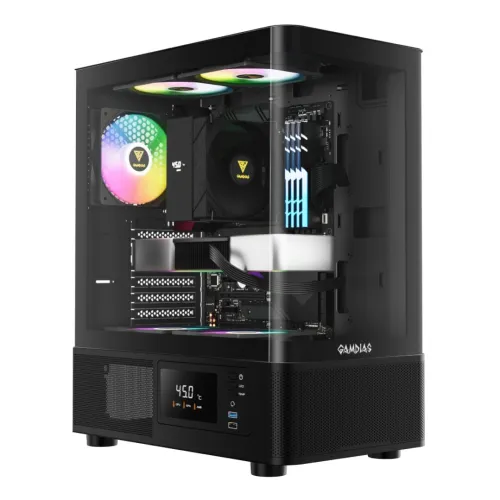 GAMDIAS ATLAS E2 CG- BOÎTIER MOYEN TOUR ATX - PANNEAU VERRE TREMPÉ - 4 X ARGB 120 MM - USB 3.0 -NOIR