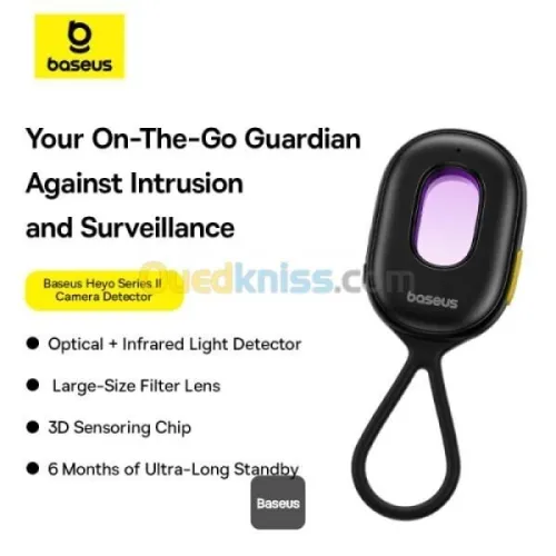 BASEUS HEYO CAMERA DETECTOR SERIE II - 3D SENSOR - LIGHTNING - ALARM MODE - ANTI-VOL -PORTABLE -NOIR