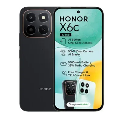 HONOR X6C - MEDIATEK HELIO G81 ULTRA - 6GO - 128GO - DUAL SIM - 6.6" HD 120 HZ - 50MP - NFC - 5300MAH - BLACK 